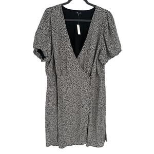 Madewell New! Challis Wrap Mini Dress Tudor Floral Black White Summer Vacay 16W